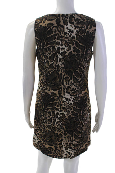 Trina Turk Womens Textured Round Neck Sleeveless Animal Print Dress Brown Size 0