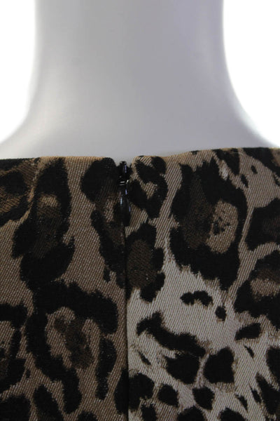 Trina Turk Womens Textured Round Neck Sleeveless Animal Print Dress Brown Size 0