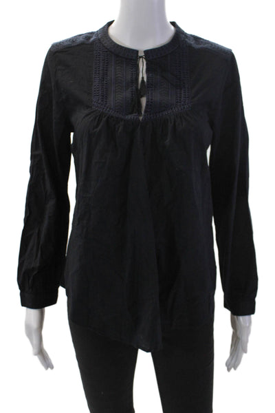 J Crew Womens Cotton Long Sleeve V-neck Lined Blouse Top Black Size 06