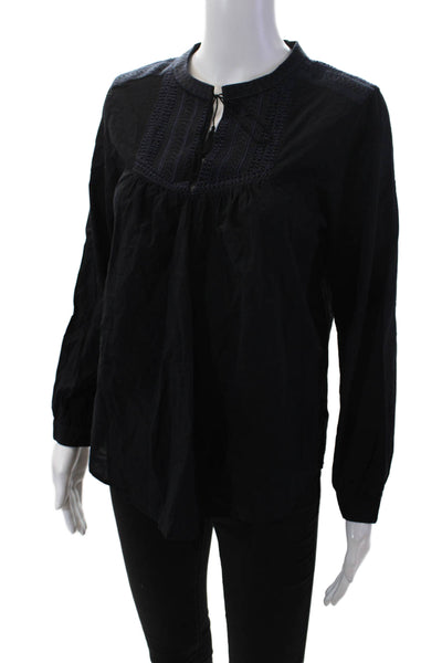 J Crew Womens Cotton Long Sleeve V-neck Lined Blouse Top Black Size 06