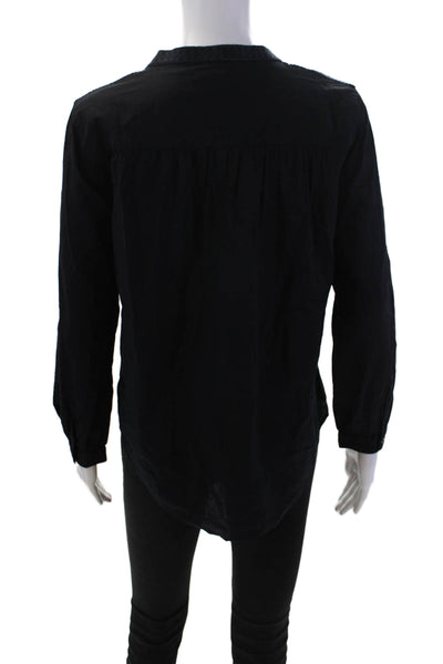 J Crew Womens Cotton Long Sleeve V-neck Lined Blouse Top Black Size 06