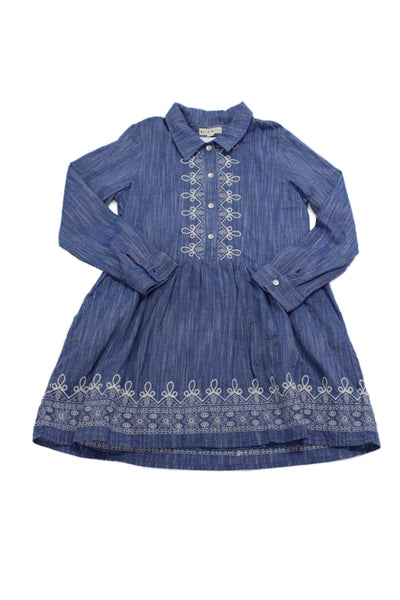 Roller Rabbit Girls Cotton Long Sleeve Button A-line Dress Blue Size 12