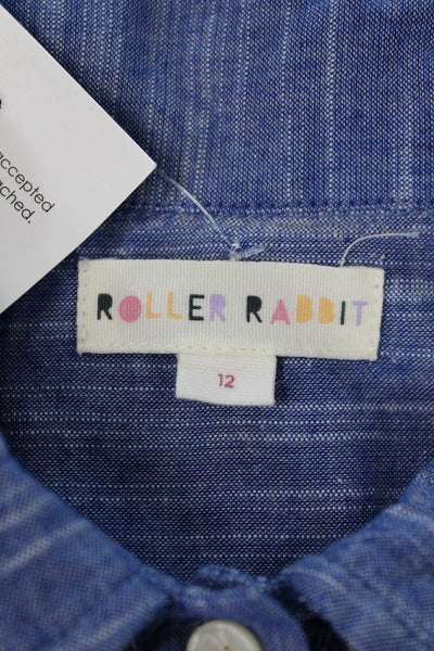 Roller Rabbit Girls Cotton Long Sleeve Button A-line Dress Blue Size 12