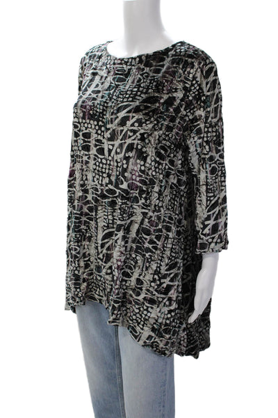 Kozan Womens Abstract Printed Velvet 3/4 Sleeve Tunic Blouse Dark Gray Size L