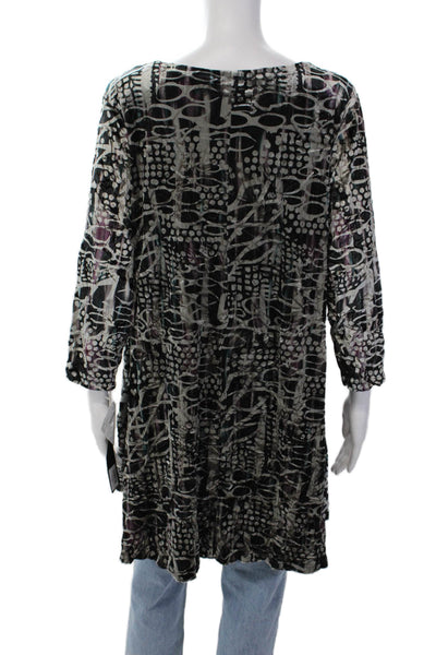 Kozan Womens Abstract Printed Velvet 3/4 Sleeve Tunic Blouse Dark Gray Size L