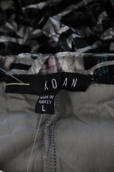 Kozan Womens Abstract Printed Velvet 3/4 Sleeve Tunic Blouse Dark Gray Size L