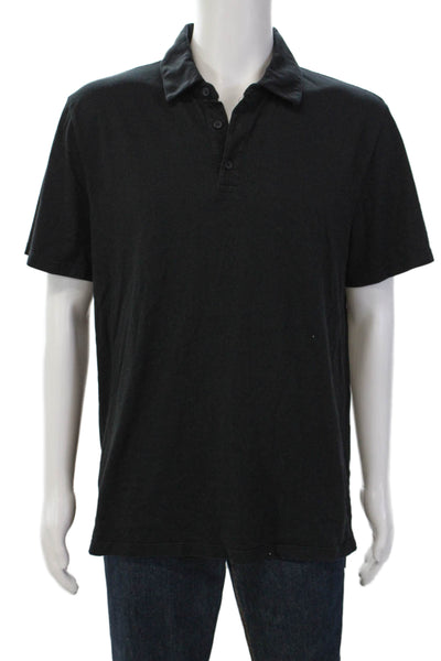 Vince Mens Short Sleeves Crew Neck Rugby Shirt Black Cotton Size Large