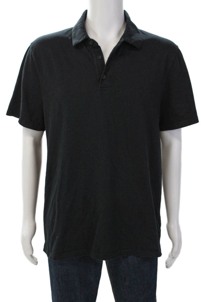 Vince Mens Short Sleeves Crew Neck Rugby Shirt Black Cotton Sz Large