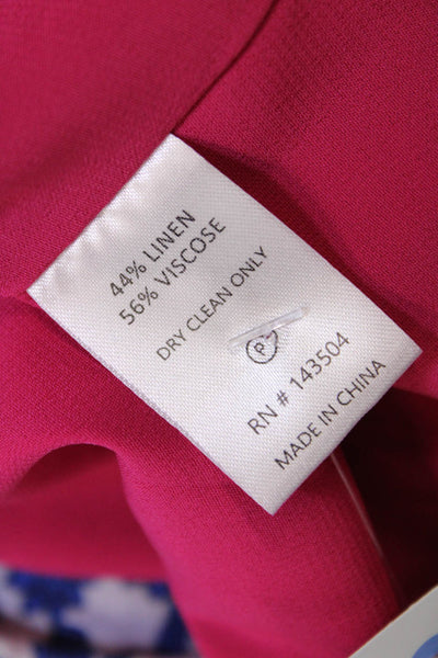 Marie Oliver Womens Linen Ruffled Short Sleeves Blouse Fuchsia Pink Size Medium