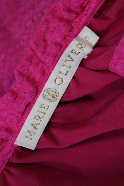 Marie Oliver Womens Linen Ruffled Short Sleeves Blouse Fuchsia Pink Size Medium