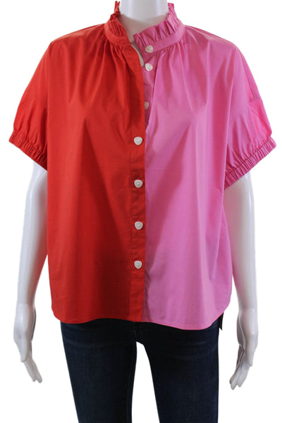 Crosby By Mollie Burch Womens Button Down Shirt Red Pink Cotton Sz Small