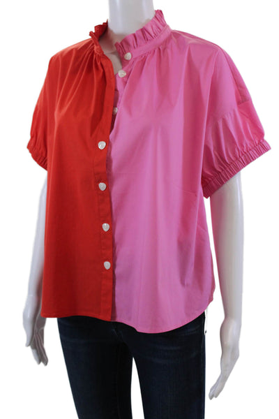 Crosby By Mollie Burch Womens Button Down Shirt Red Pink Cotton Sz Small