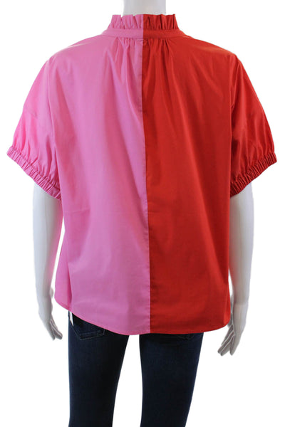 Crosby By Mollie Burch Womens Button Down Shirt Red Pink Cotton Sz Small