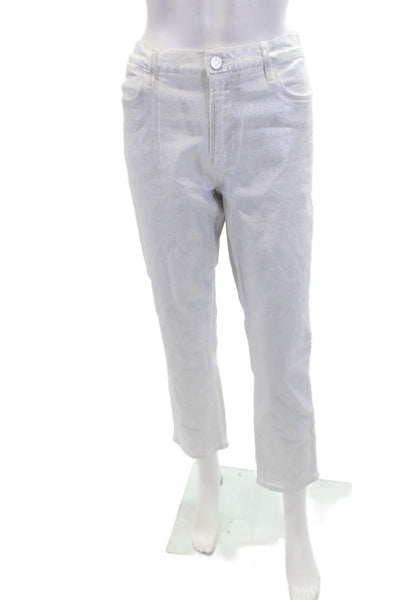 Frame Womens Cotton Denim High-Rise Straight Leg Jeans White Size 30