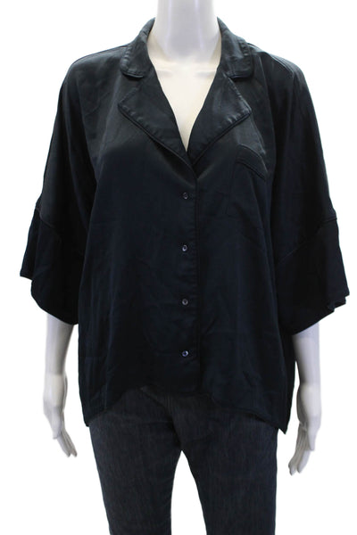 Joie Womens Collared Short Short Sleeve Button Up Pajama Shirt Navy Size L