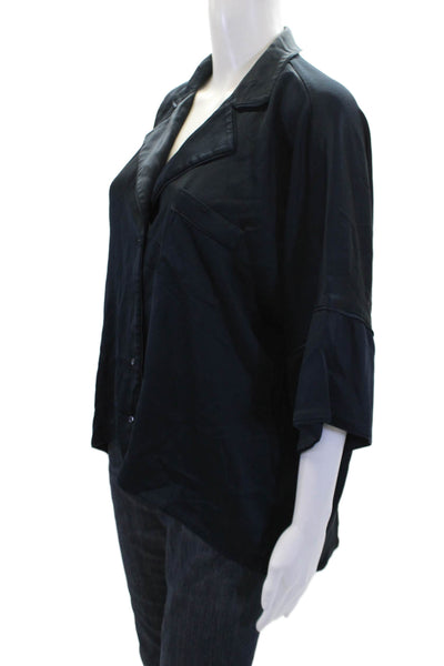 Joie Womens Collared Short Short Sleeve Button Up Pajama Shirt Navy Size L