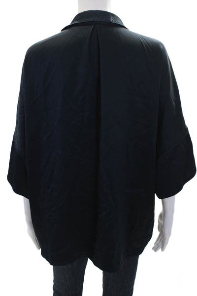 Joie Womens Collared Short Short Sleeve Button Up Pajama Shirt Navy Size L