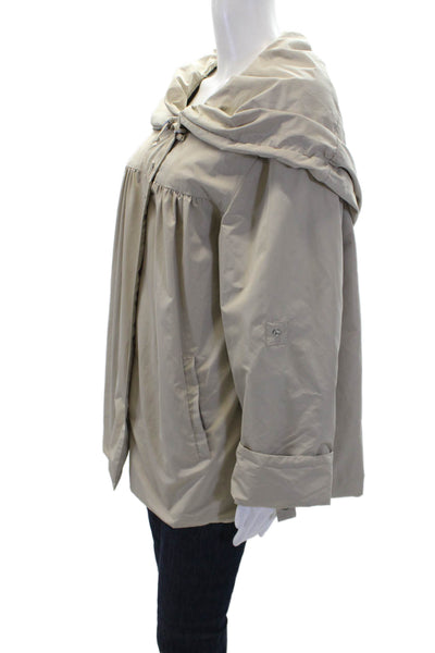 Hilary Radley Womens Hooded Silver Tone Button Down Jacket Khaki Beige Size 12