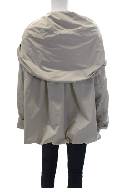 Hilary Radley Womens Hooded Silver Tone Button Down Jacket Khaki Beige Size 12