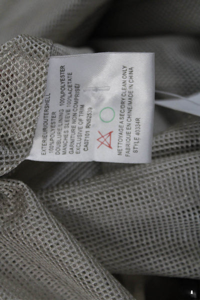 Hilary Radley Womens Hooded Silver Tone Button Down Jacket Khaki Beige Size 12