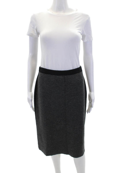 Gerard Darel Womens Herringbone Print Pencil Skirt Gray Black Wool Size 2