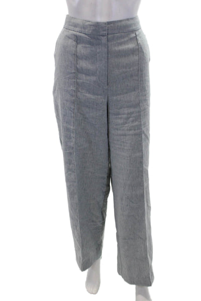 Tailored Rebecca Taylor Womens Linen Creased Wide Leg Dress Pants Blue Size 14