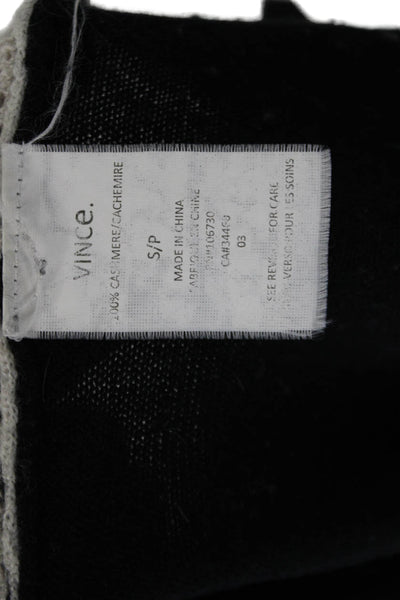 Vince Womens Long Sleeve Open Knit Trim Cashmere Sweater Black Gray Size Small