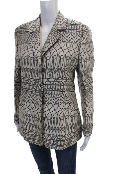 Zanella Womens Cotton Geometric Buttoned Long Sleeve Blazer White Size 12