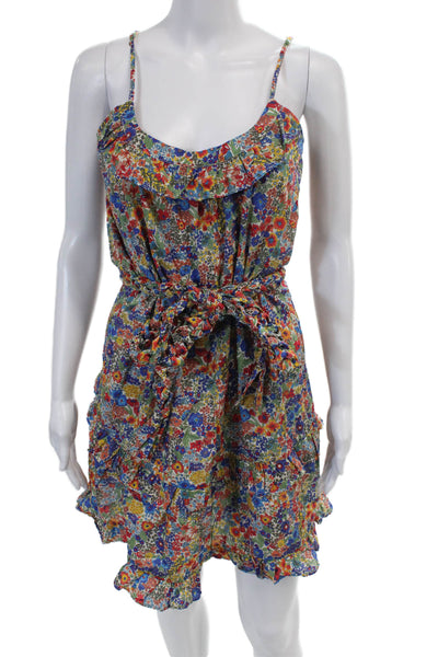 J Crew Womens Cotton Floral Ruffle Trim Tie Waist Shift Dress Multi Size XS