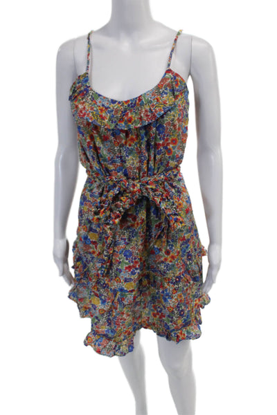 J Crew Womens Cotton Floral Ruffle Trim Tie Waist Shift Dress Multi Size XS