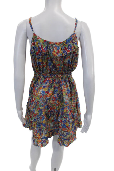 J Crew Womens Cotton Floral Ruffle Trim Tie Waist Shift Dress Multi Size XS