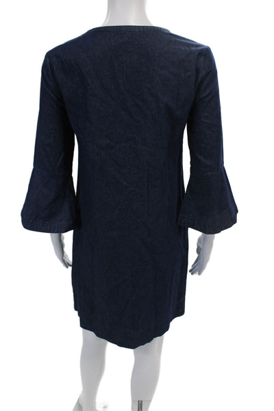 Draper James Womens Half Sleeve Ruffle Trim Denim Shift Dress Blue Size 0
