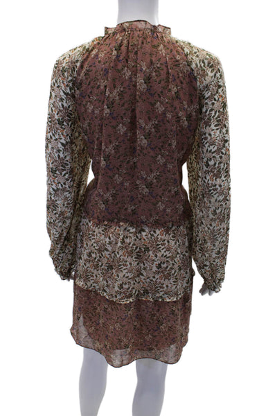 Show Me Your Mumu Womens Long Sleeve Keyhole Floral Mini Dress Brown White Large