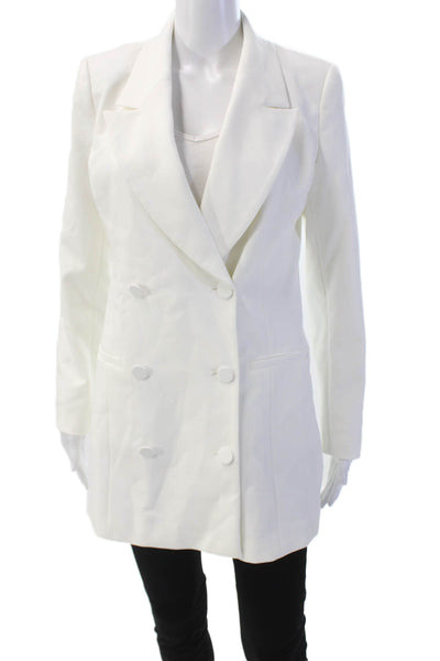 Good American Womens Textured Collar Button Up Suit Blazer White Size 0