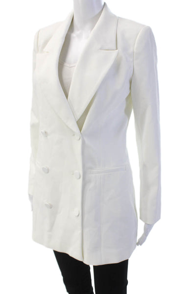 Good American Womens Textured Collar Button Up Suit Blazer White Size 0