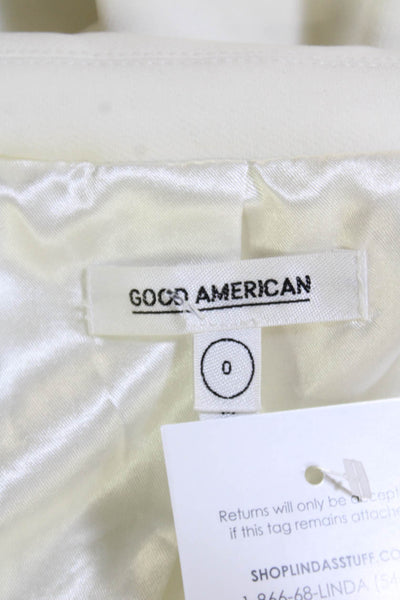 Good American Womens Textured Collar Button Up Suit Blazer White Size 0