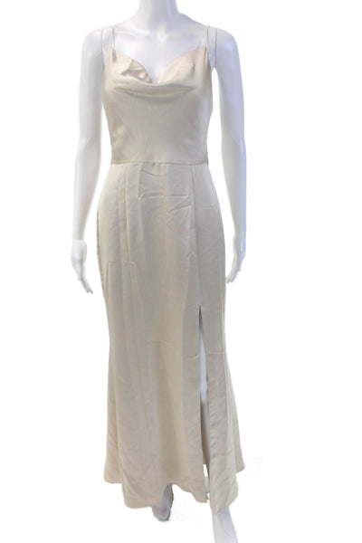 Amsale Womens Textured Spaghetti Strap Scoop Neck Slit Sleek Dress Nude Size 6