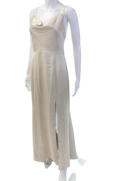 Amsale Womens Textured Spaghetti Strap Scoop Neck Slit Sleek Dress Nude Size 6