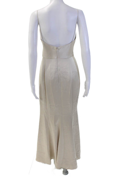 Amsale Womens Textured Spaghetti Strap Scoop Neck Slit Sleek Dress Nude Size 6