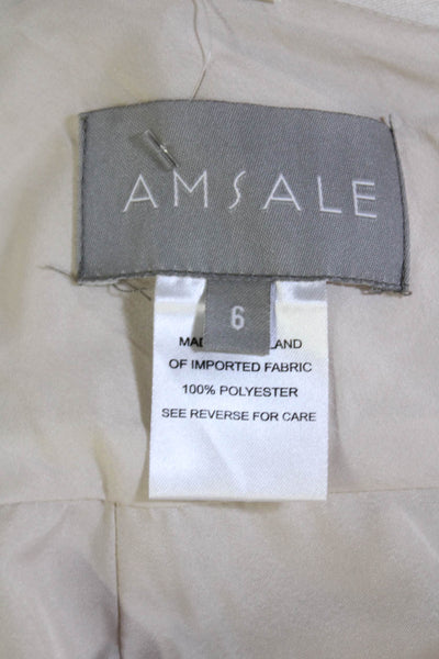 Amsale Womens Textured Spaghetti Strap Scoop Neck Slit Sleek Dress Nude Size 6