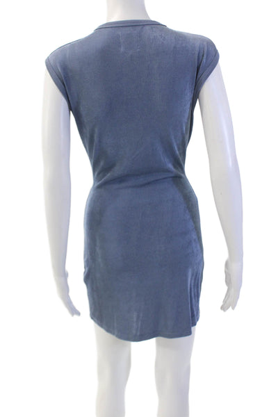 With Jean Womens Textured Round Neck Ruched Cut Out Dress Blue Size S