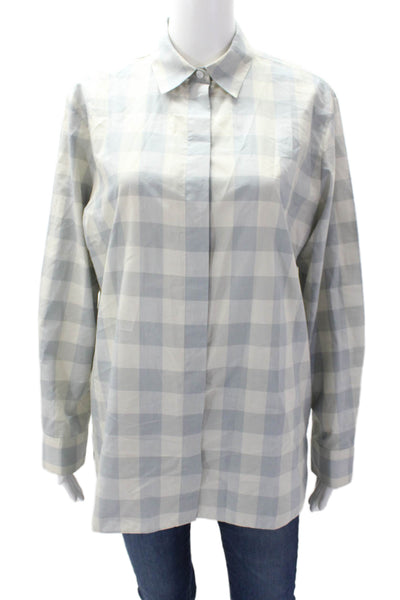 Theory Women's Collared Long Sleeves Button Down Plaid Shirt Gray Size S