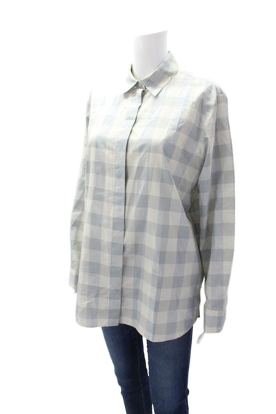 Theory Women's Collared Long Sleeves Button Down Plaid Shirt Gray Size S
