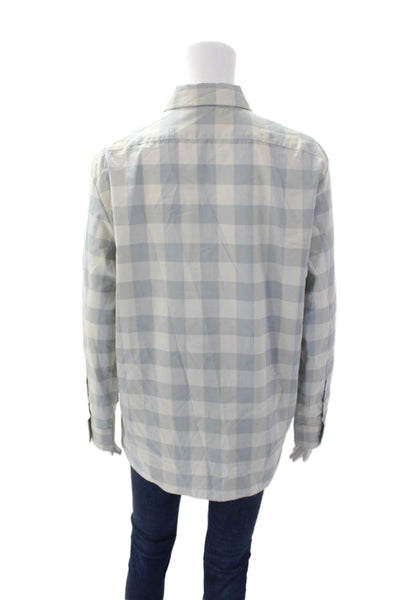 Theory Women's Collared Long Sleeves Button Down Plaid Shirt Gray Size S