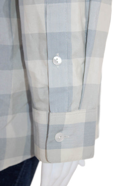Theory Women's Collared Long Sleeves Button Down Plaid Shirt Gray Size S