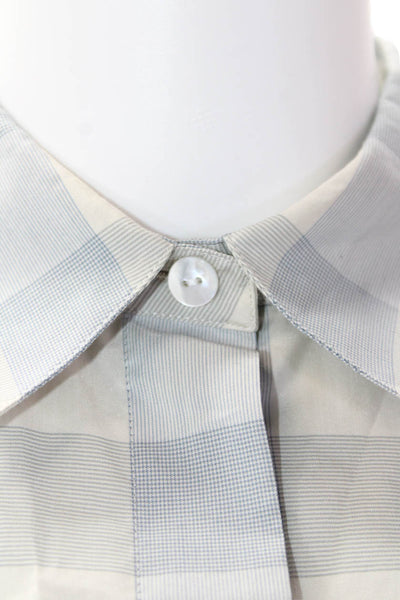 Theory Women's Collared Long Sleeves Button Down Plaid Shirt Gray Size S