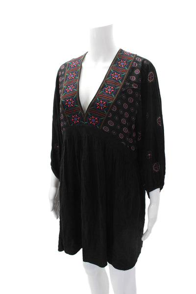 Desigual Women's Long Sleeves Floral Babydoll Flare Mini Dress Black Size M