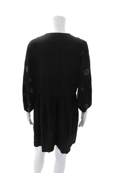 Desigual Women's Long Sleeves Floral Babydoll Flare Mini Dress Black Size M