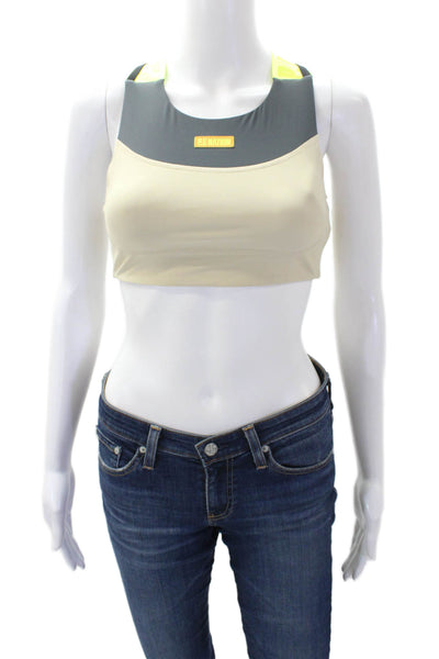 PE Nation Women's Scoop Neck Color Block Racerback Sport Bra Gray Size XS