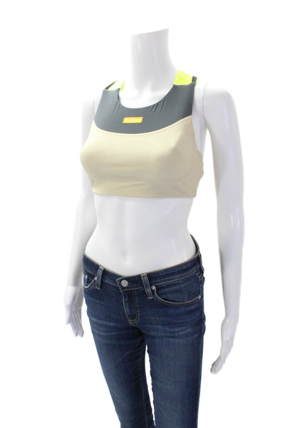 PE Nation Women's Scoop Neck Color Block Racerback Sport Bra Gray Size XS